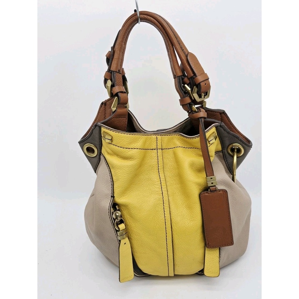 Genuine Leather orYany Grey Brown Yellow Handbag with Gold Hardware Dust Bag‎